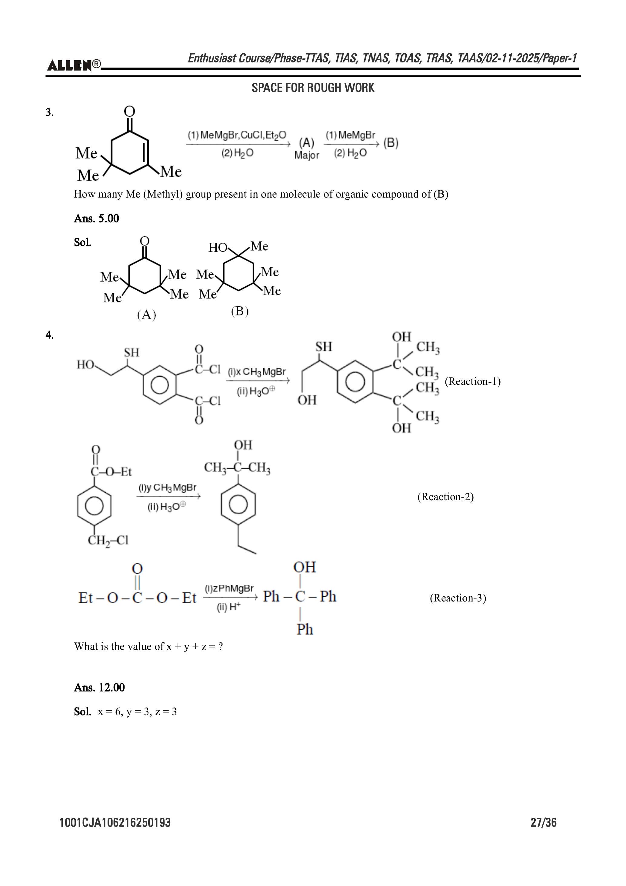 Question diagram: How many Me (Methyl) group present in one molecule of organi