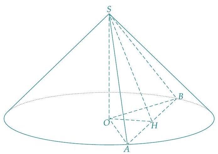 Cho khối nón đỉnh $S$ có đường cao bằng 2a. Mặt phẳng $(P)$ đi qua đỉnh $S$ nhưng không chứa trục của hình nón cắt đường tròn đáy tại hai điểm $A$ và $B$ sao cho $A B=4 a$. Biết mặt phẳng $(P)$ tạo với đáy nón một góc $60^{circ}$, thể tính của khối nón đã cho bằng 1