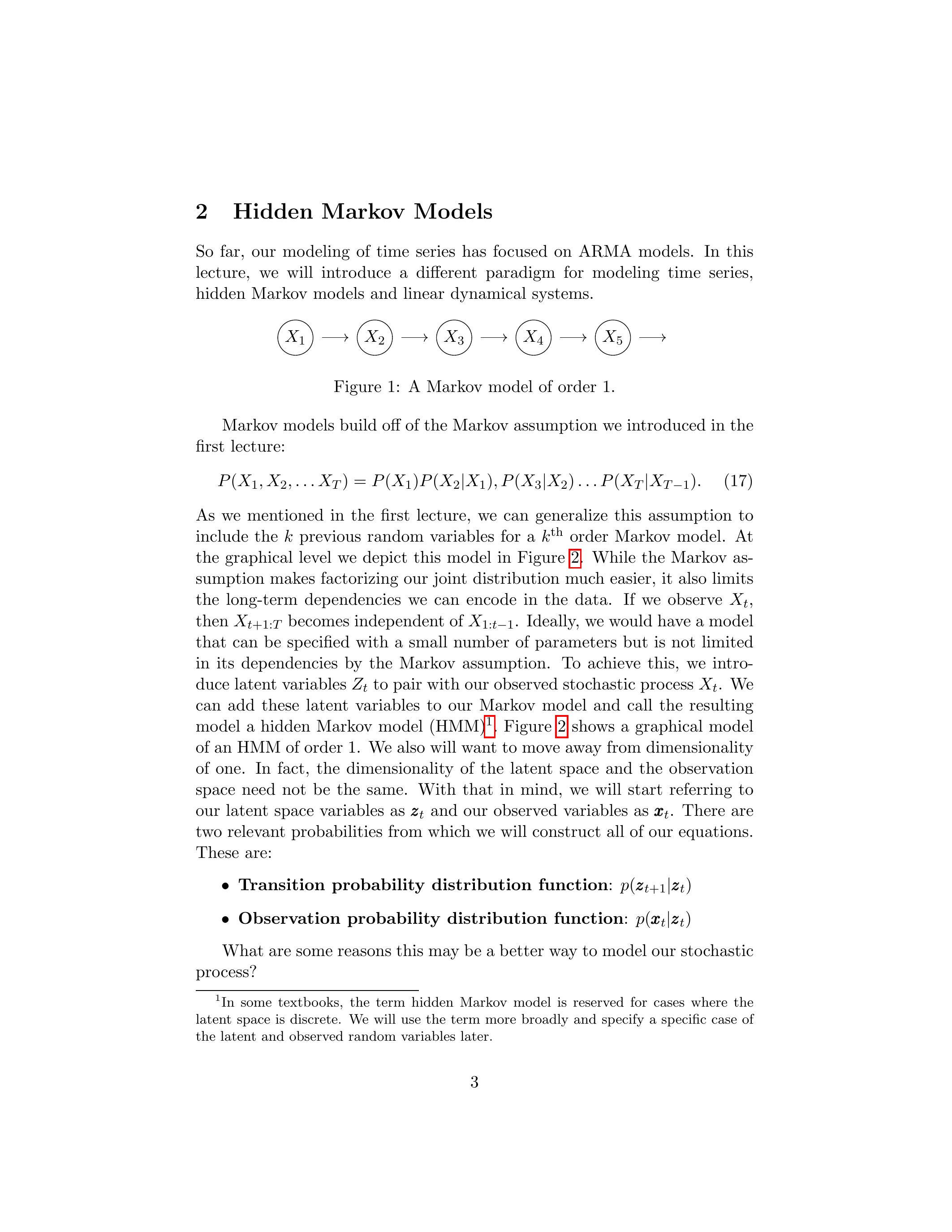 A Markov model of order 1.
