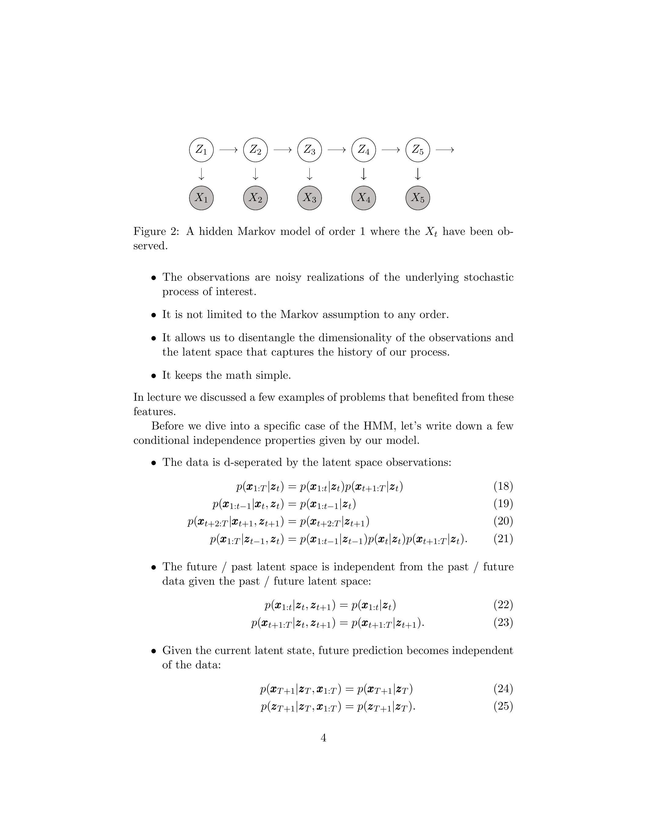 A hidden Markov model of order 1 where the X_t have been observed.