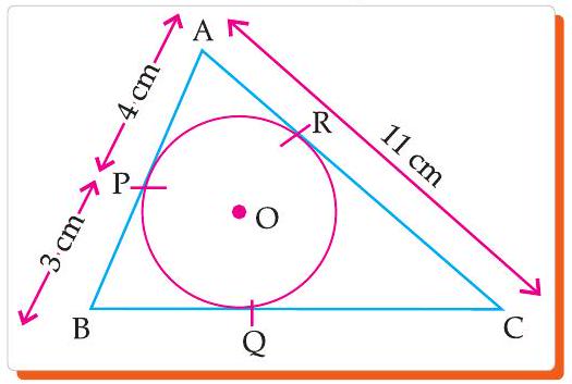 Triangle ABC circumscribing a circle, AB=3, AR=4, AC=11