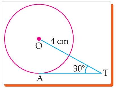 Tangent AT to circle with centre O