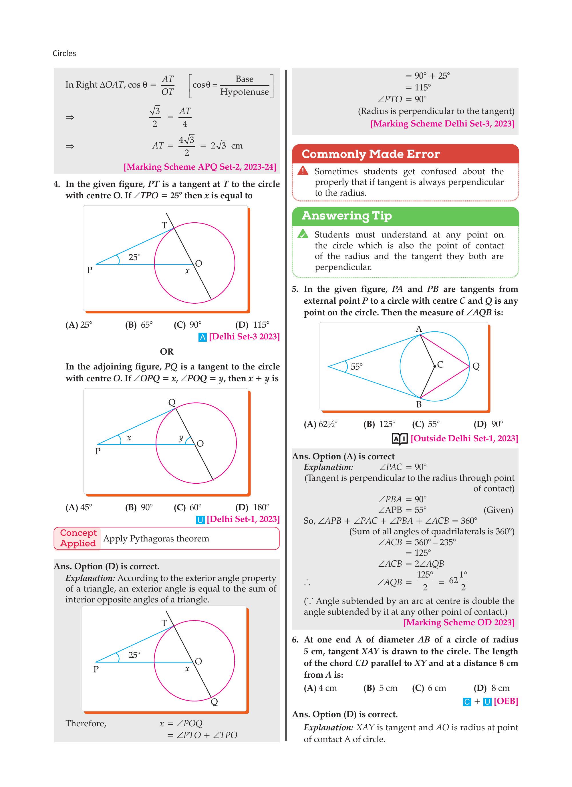 Tangent PT to circle, angle TPO=25