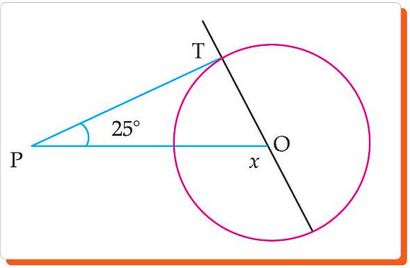 Tangent PT to circle, angle TPO=25