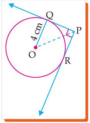 Tangents PQ and PR from external point P, angle QPR=90
