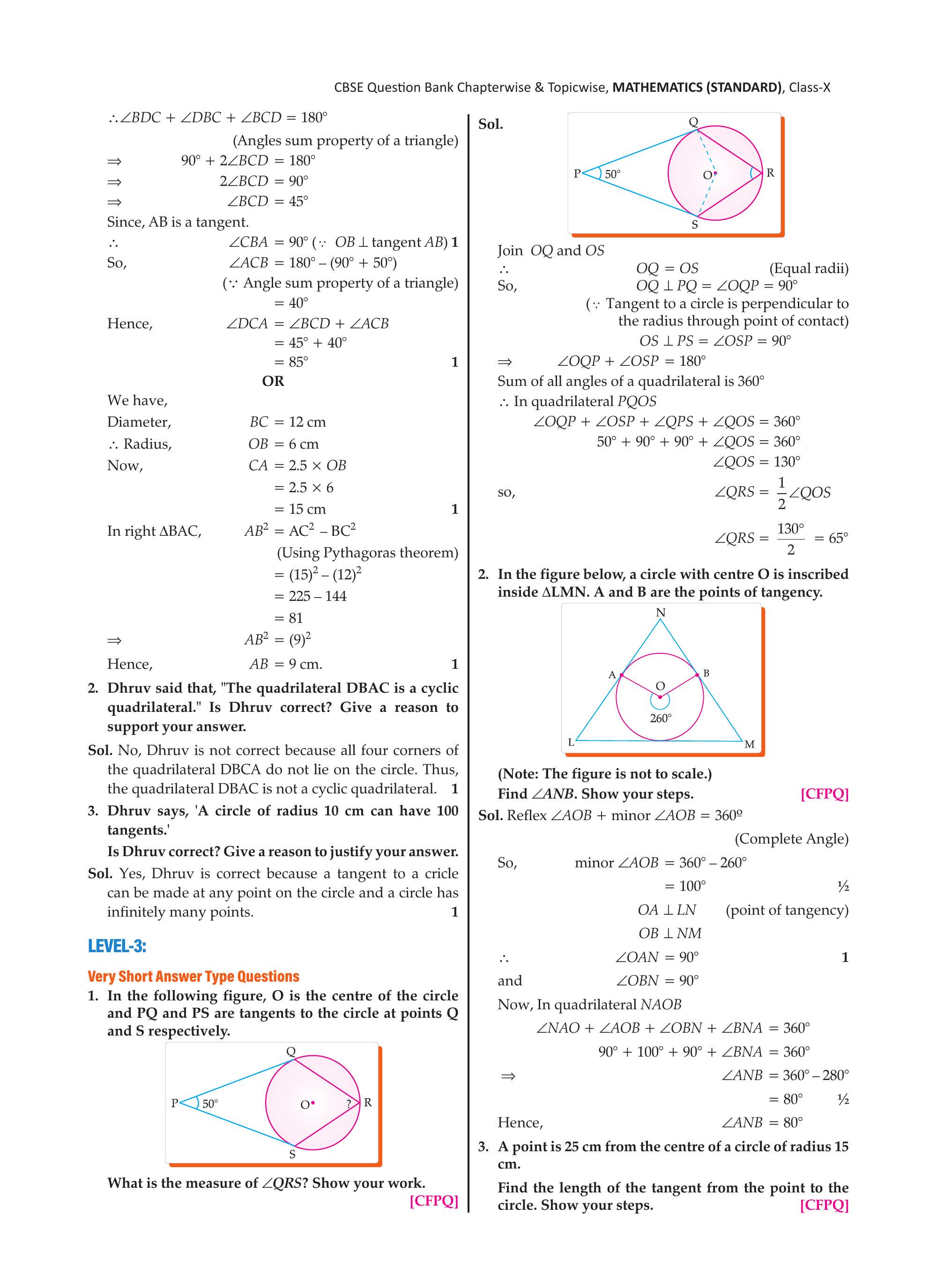 Circle with tangents PQ and PS, angle QPS=50