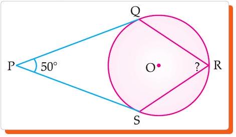 Circle with tangents PQ and PS, angle QPS=50