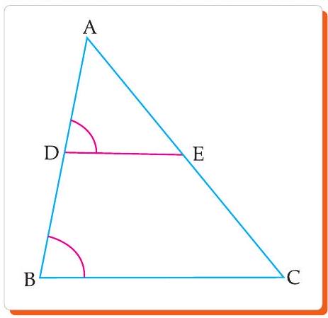 Triangle ABC with D on AB and E on AC