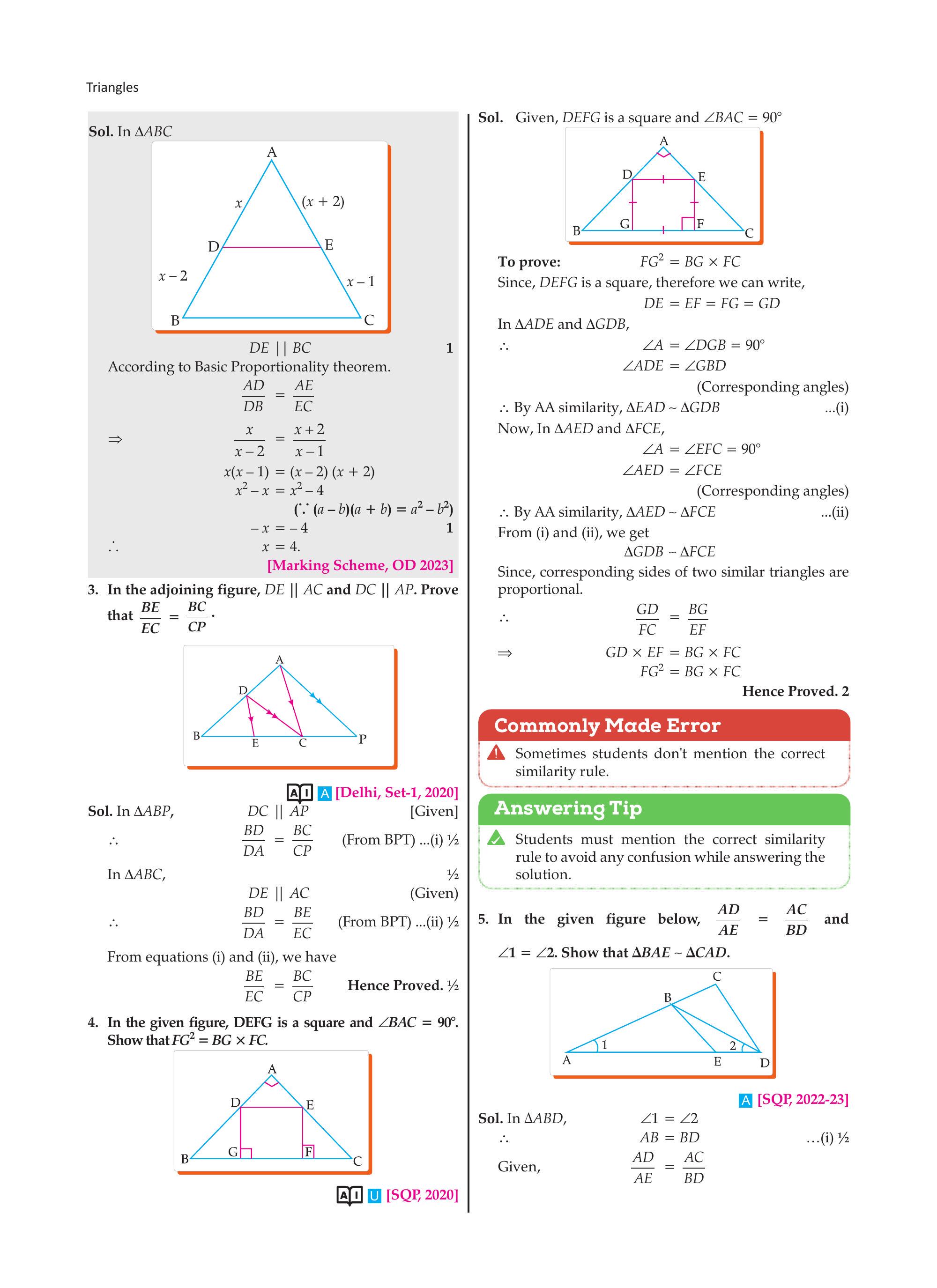Figure for proof of BE/EC = BC/CP