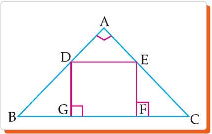 Square DEFG inscribed in right-angled triangle BAC