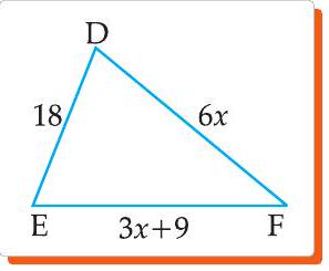 Triangle DEF with sides in terms of x