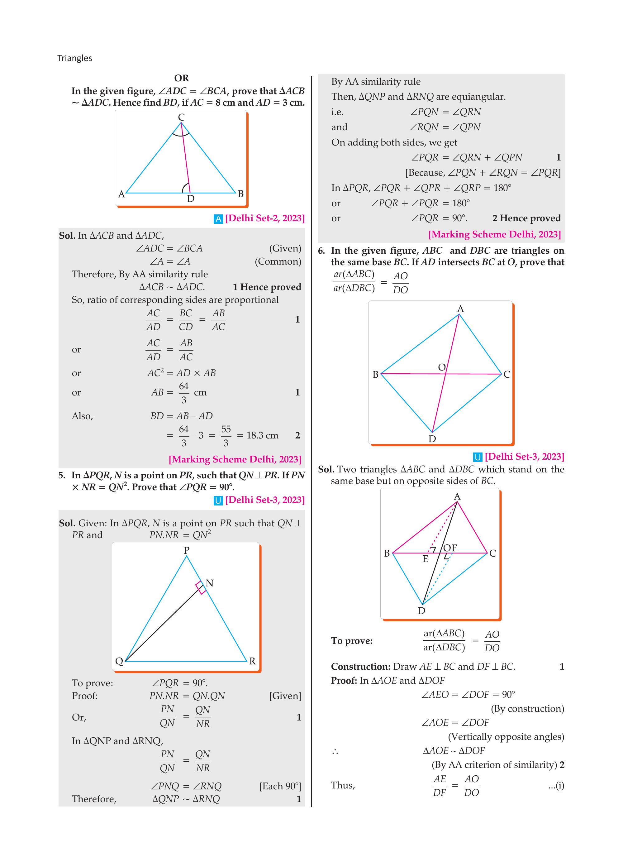 Triangle ABC with D on BC