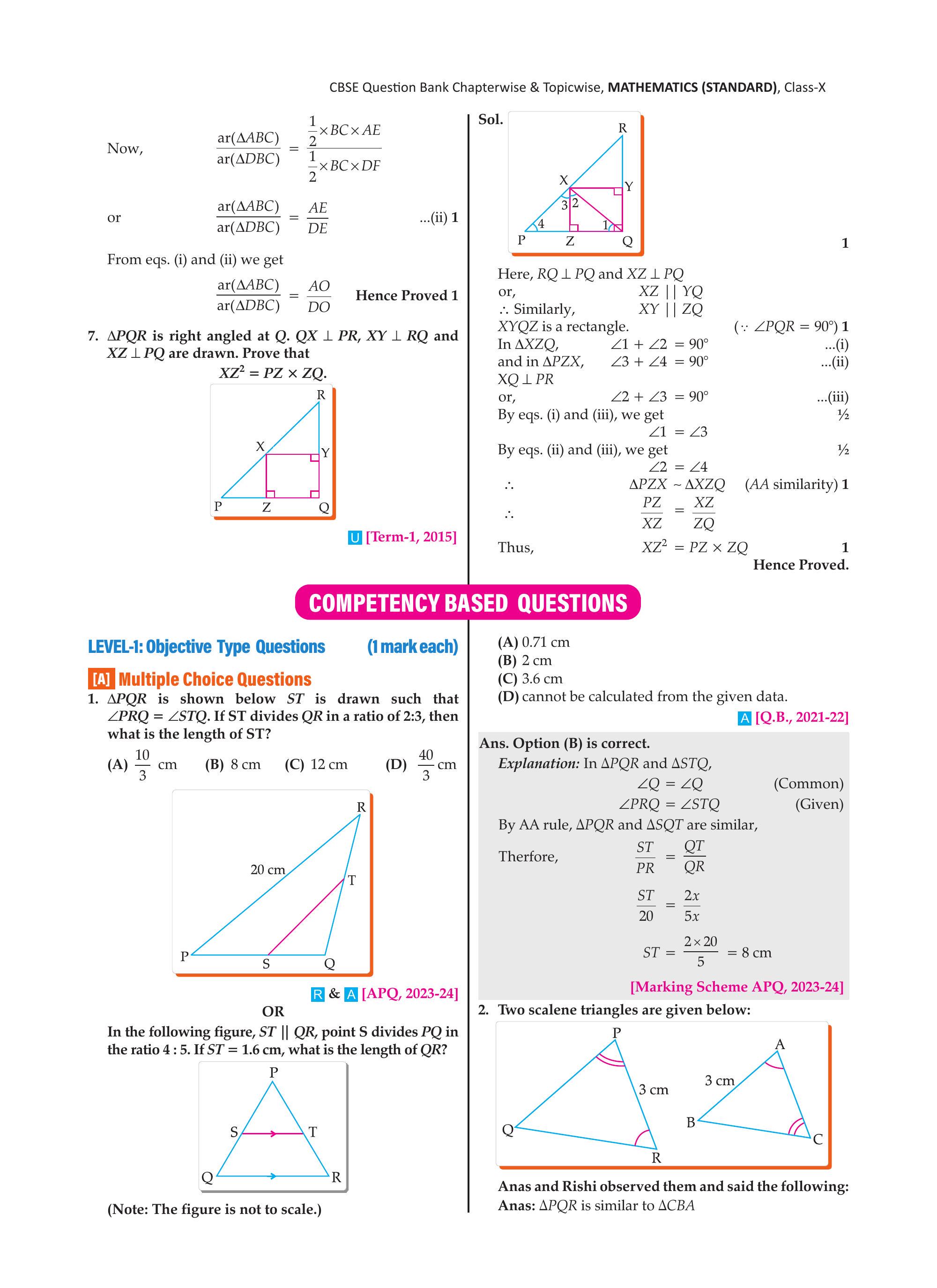 Triangle PQR with ST drawn