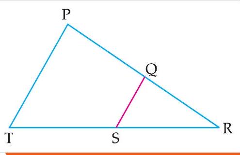 Triangle with Q on PR and S on TR