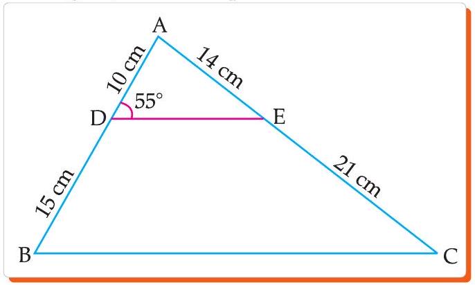 Triangle ABC with D and E on sides