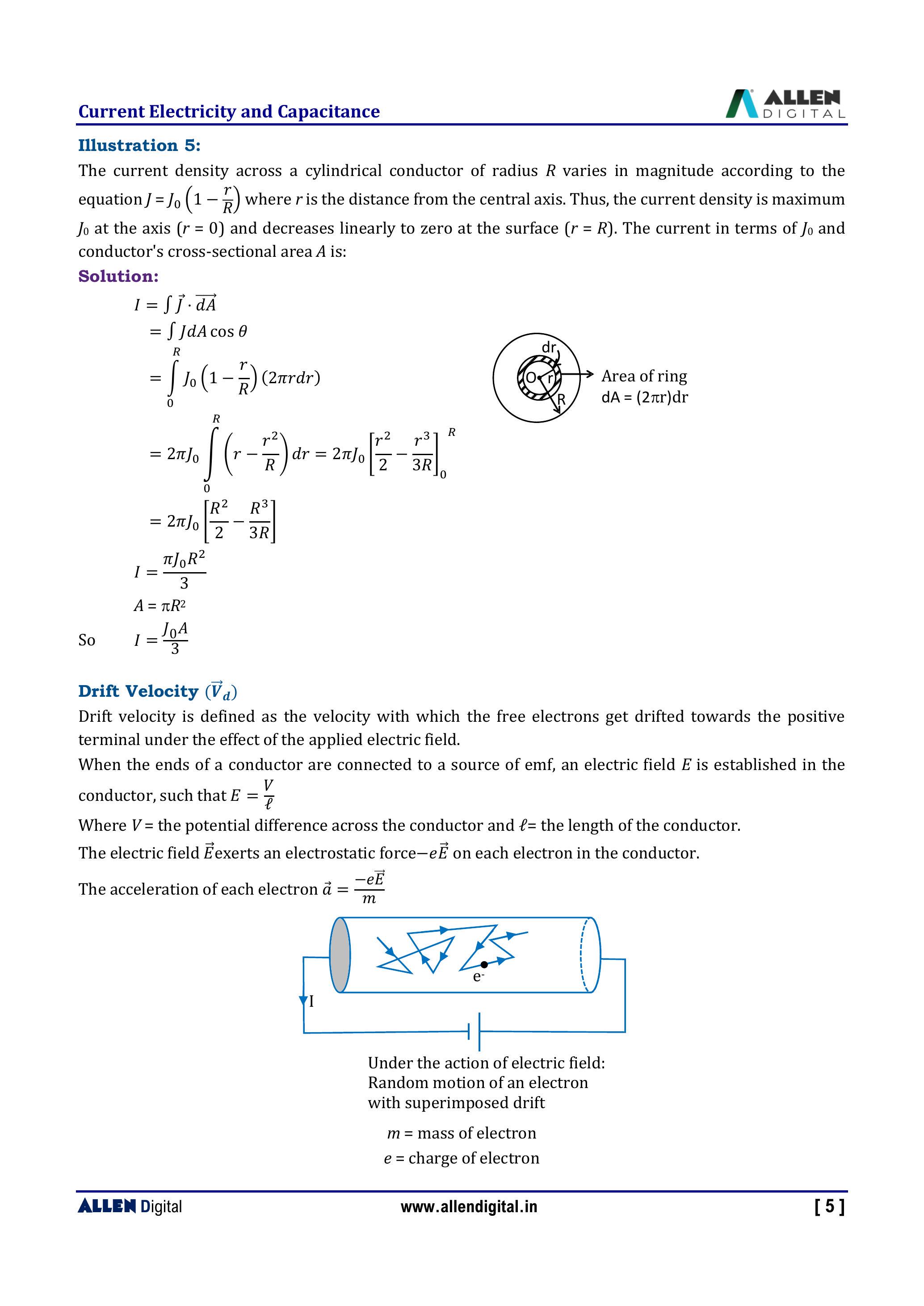 Under the action of electric field:
Random motion of an electron with superimposed drift