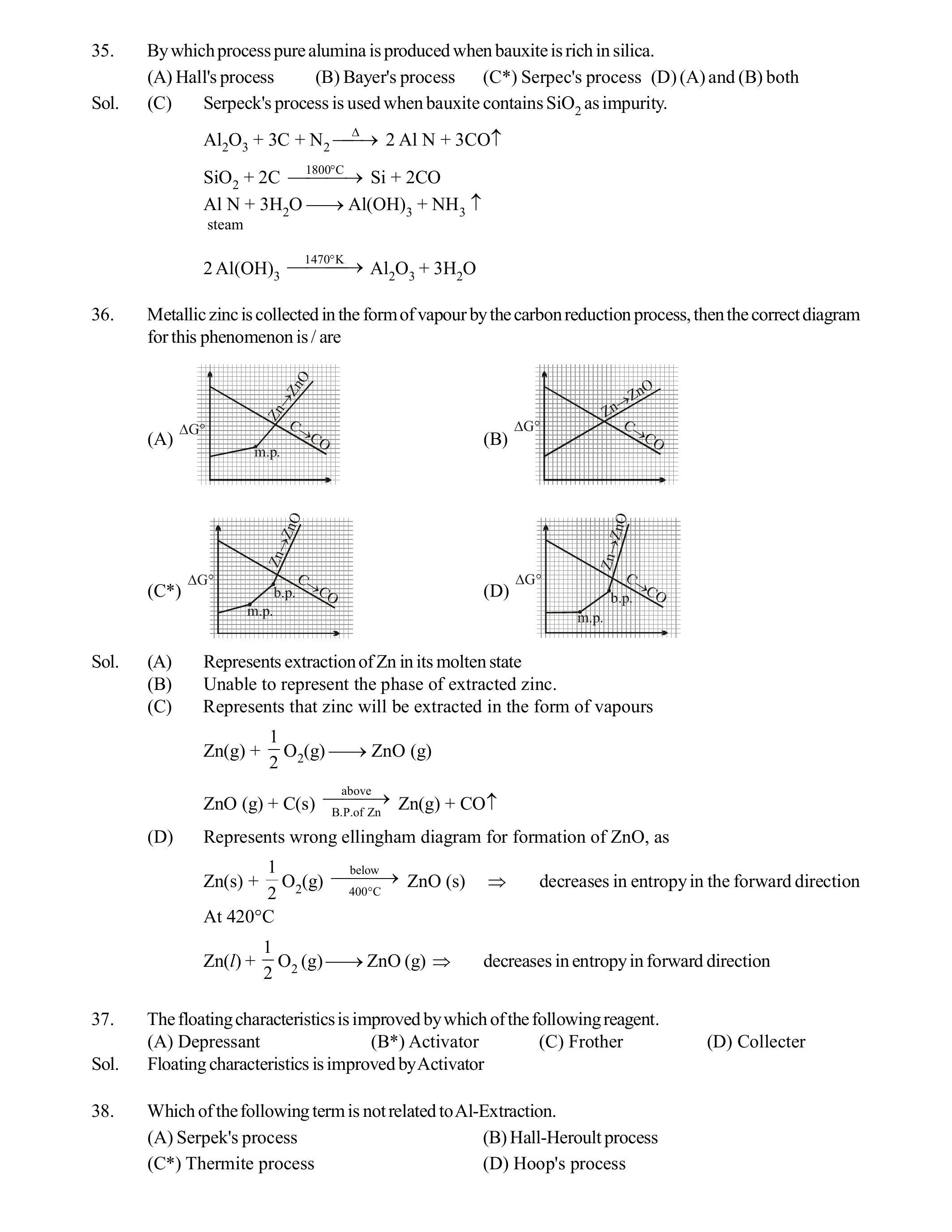 Question diagram: Metallic zinc is collected in the form of vapour by the carb